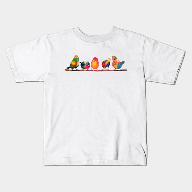 Sweet Watercolor Songbirds Kids T-Shirt by CunninghamWatercolors